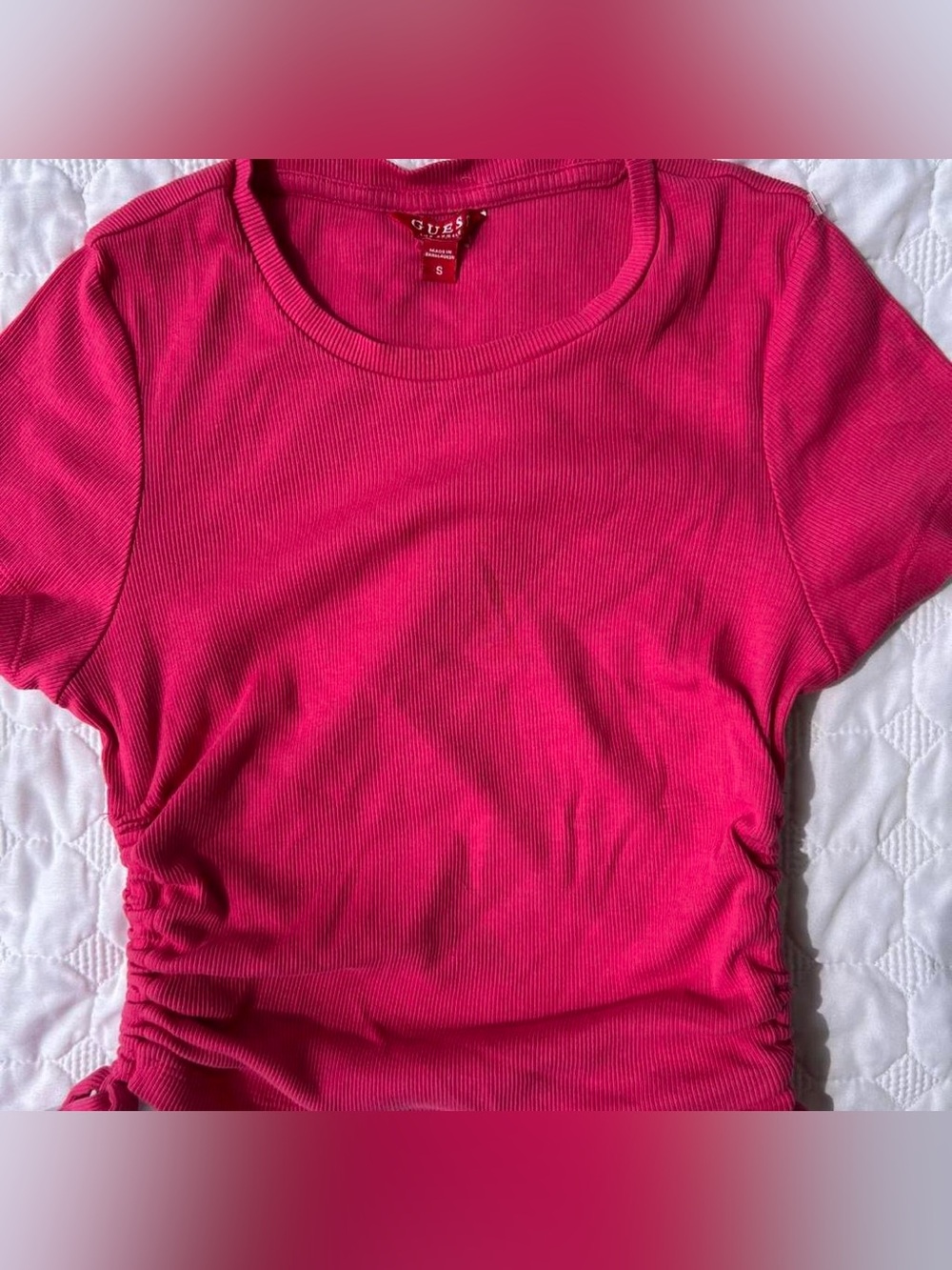 GUESS Baby Tee Pink Knit - Cropped / Y2K - Tie Up Sides - Ribbed - Size Small